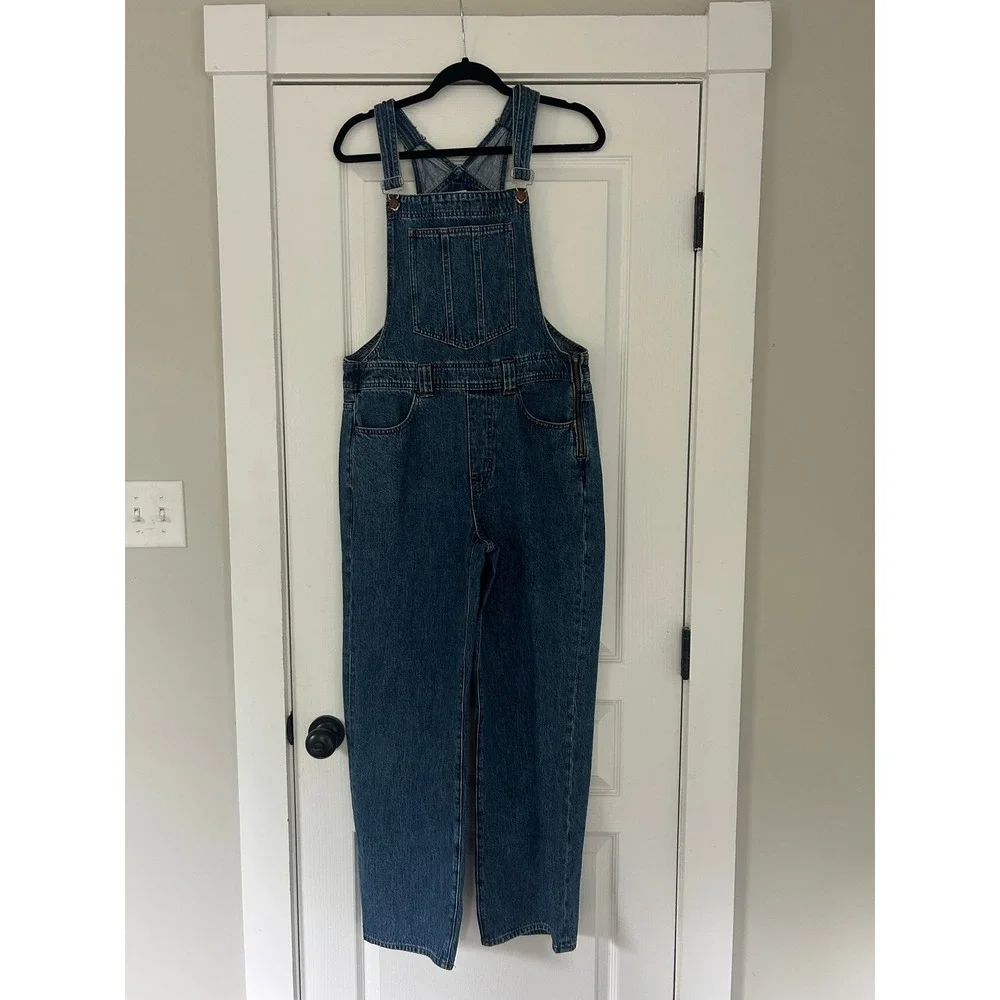 Madewell Straight Leg Denim Overalls Bib Pocket Medium Wash Blue Size M - Picture 2 of 6